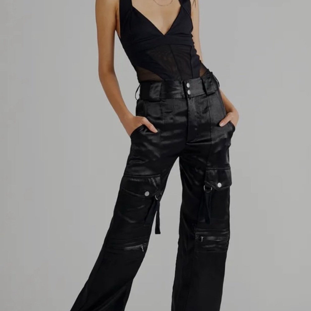 Free People Black Wide Leg Cargo Pants
